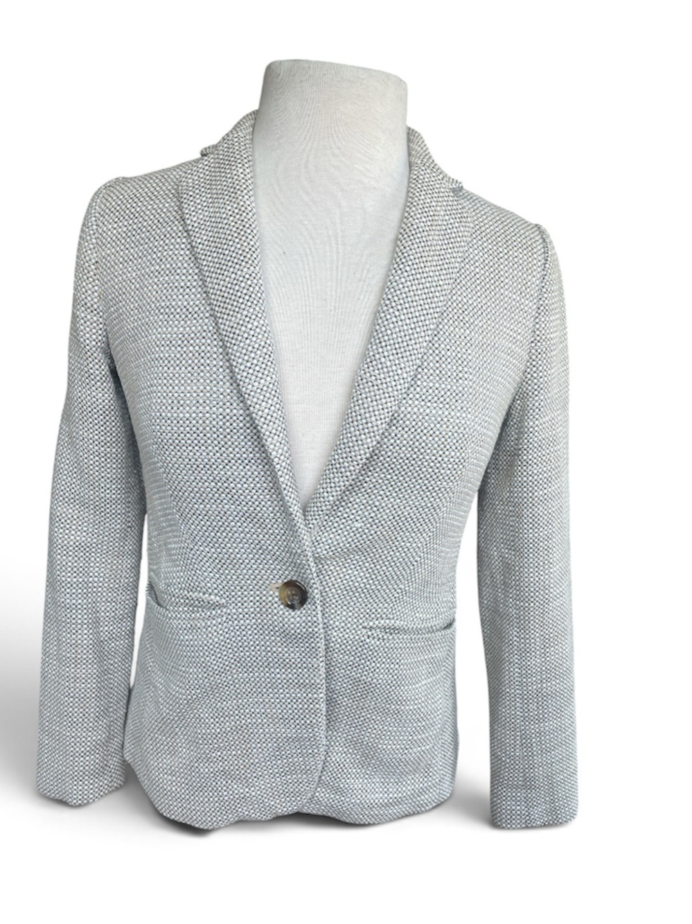 Ann Taylor Petites Houndstooth Blazer Single Button Size 00P Tan Gray Classic